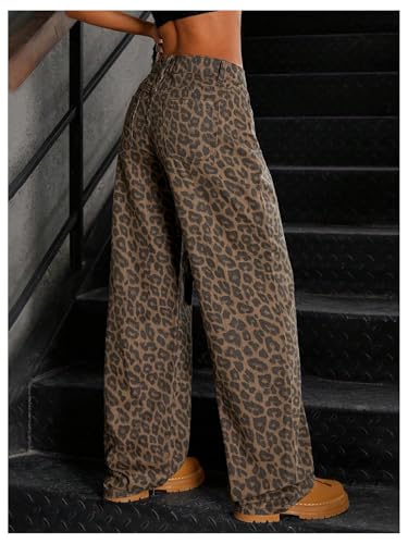 SOLY HUX Women's Leopard Jeans Cheetah Print Wide Leg Baggy Denim Pants Long Trousers Streetwear2