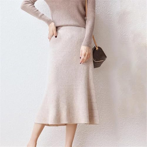 Women Autumn Winter Wool Skirt High Waist A-Line Slim Fishtail Knitted Long Skirt2
