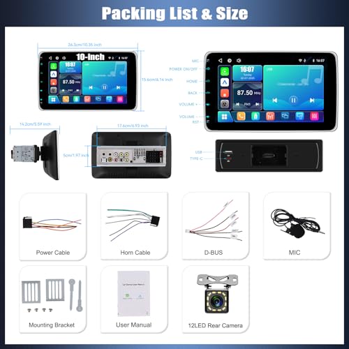 Radio para auto con pantalla táctil 10.1 pulg y Carplay miniatura 7