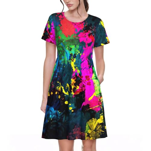 Robe d'été courte imprimé abstrait coloré pour femme