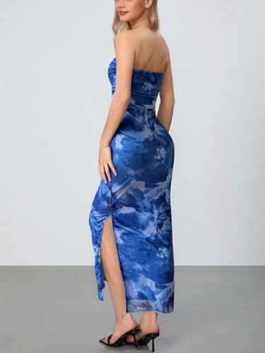 Image of GORGLITTER Women's Floral Strapless Bodycon Wedding Guest Dress Vacation Summer Birthday Tropical Maxi Long Sun Dresses