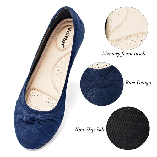 Image of Veittes Women's Wide Width Flat Shoes, Dressy Round Toe Slip On, Soft Comfortable Office Work Daily Walking Ballet Flats.