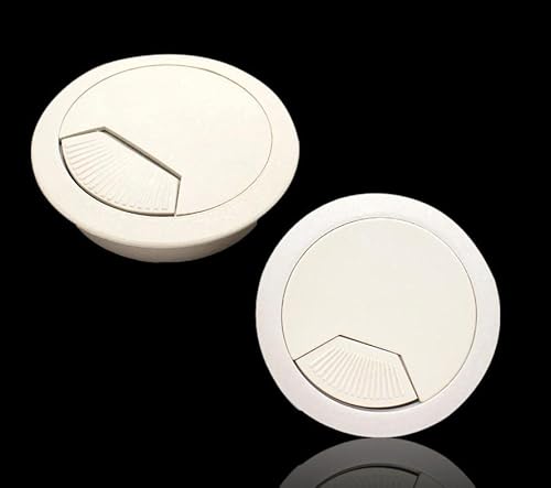 Juego de 2 pasacables para escritorio de 80 mm, color blanco, paso de cable con junta de polvo para diferentes escritorios y encimeras, caja redonda de plástico ABS, salida de cable Cover