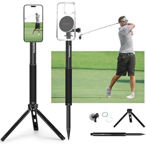 PrecisionMaster Golf Tripod & Monopod, Magnetic Golf Film Stick 52" Adjustable Aluminum, Golf Swing Training Aid Compatible with Magsafe iPhone Android Phones (8 Magnet) Cover