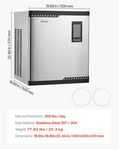 Image of VEVOR Commercial Ice Maker Machine - Head, 300 Lbs /Day Stainless Steel Ice Machine with Scheduled Ice-Making, Self-Cleaning, Adjustable Thickness, Ideal for Restaurant Bar Cafe Hotel - Head Only