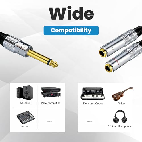 Cable divisor de audio Y 6.35mm TS Mono macho a dual hembra 0.5m miniatura 2