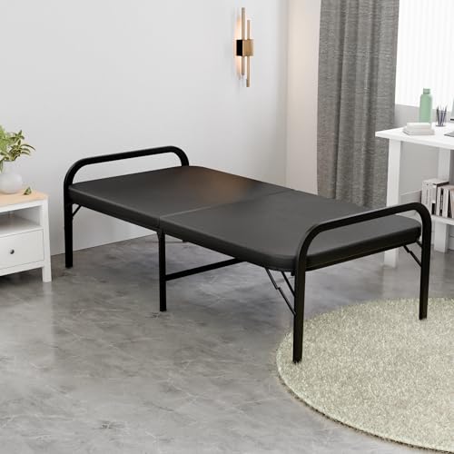 Image of beAAtho Metal Folding Single Bed with Fitted Double Layer Mattress for Sleeping | Guest Bed | Easily Storable Bed | Space Saving Single Bed | Sturdy Bed Frame (Double Layer Foam, 2.5ft x 6ft)