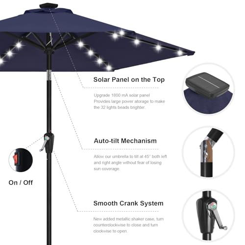 Image of ABCCANOPY Durable Solar Led Patio Umbrellas with 24LED Lights 7.5FT with 6 Sturdy Ribs (Navy Blue)