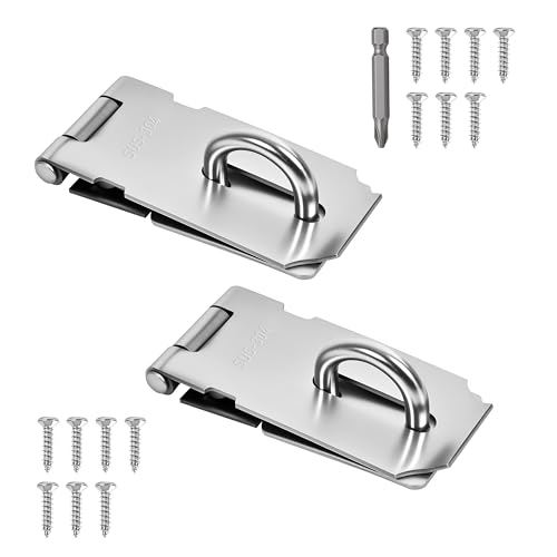 Image of 2 Pcs Door Locks Hasp Latch,3 Inch Stainless Steel Safety Packlock Clasp Hasp Lock Latch,Hasp Lock Latch for Doors,Extra Thick Brushed Finish with Screws (2 Pcs Stainless Steel, 3 inch)
