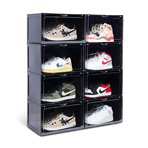 XL-clear-shoe-storage-boxes-stackable-8-Pack-Large-Shoe-Boxes-Clear-Plastic-Stackable-Drop-side-Sneaker-Container-Fit-Size-13-Black-8-Pack XL clear shoe storage boxes stackable, 8 Pack Large Shoe Boxes Clear Plastic Stackable, Drop side Sneaker Container Fit Size 13 (Black 8 Pack) - Image 1