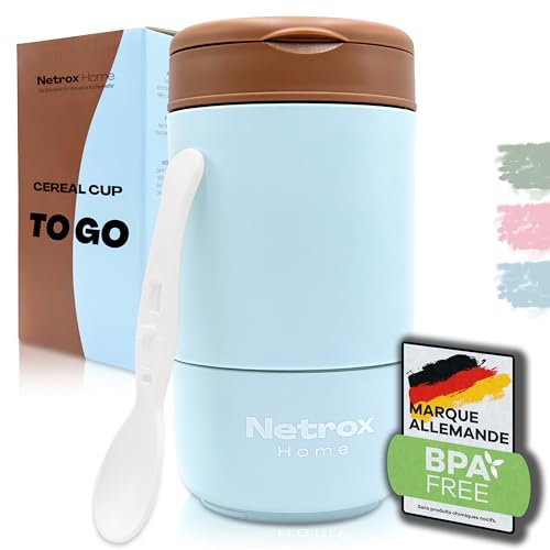 Netrox Gobelet à Emporter 2-en-1 avec Cuillère – Tasse Isotherme en Acier Inoxydable pour Céréales, Yaourt, Porridge ou Soupe – Récipient Hermétique Portable pour Enfants et Adultes - vert