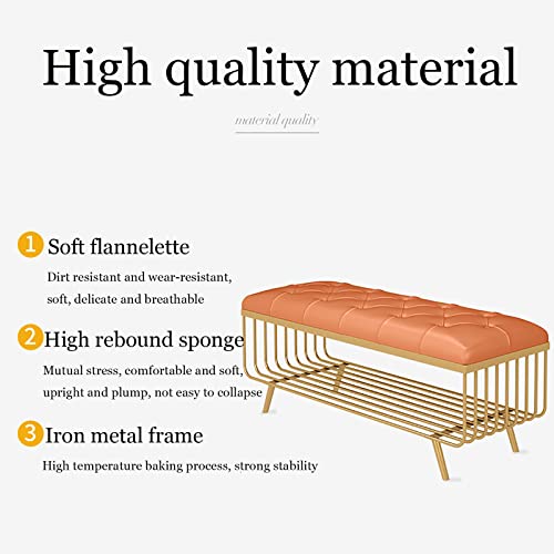 Banc de bout de lit rembourré à boutons et étagère dorée chic - 4