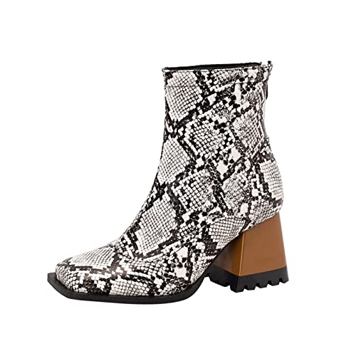Bottines en cuir color block pour femme à talon carré confortable