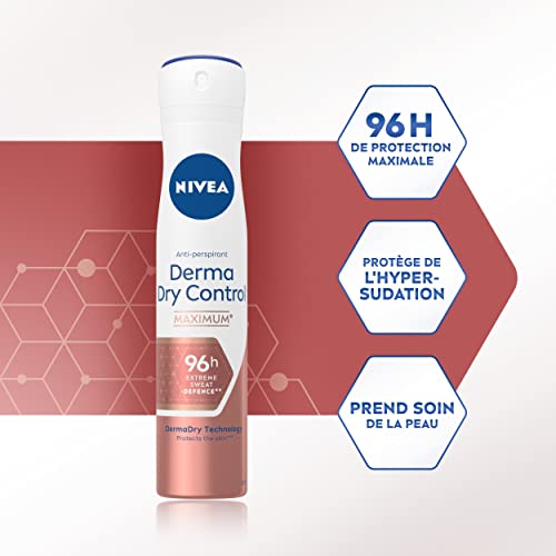 NIVEA Derma Control 96 h Déodorant spray 1 x 200 ml Détranspirant contre la transpiration excessive ’humidité et les odeurs cliniquement approuvé Déodorant femme à la formule brevetée - vue 2