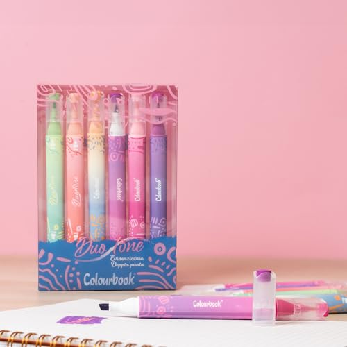 Colourbook Duotone Textmarker mit Doppelspitze, mehrfarbig, 6 Stück