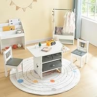 Panana Wooden Kids' Children's Table with 2 Chairs Stools for Preschoolers Boys and Girls Activity Build & Play Table Chair Set