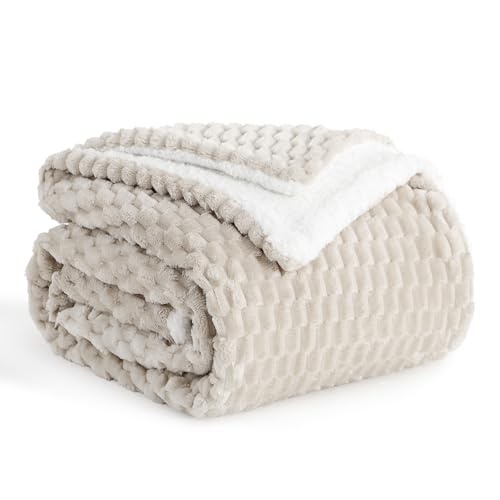 Aisbo Sherpa Fleece Throw Blanket Beige - Thick Warm Fluffy 