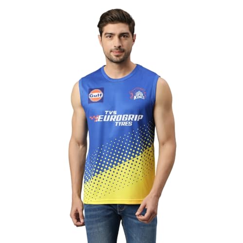 Image of playR x CSK Training Singlet 2023 - Regular Fit Unisex Adut Sports Singlet, CSK Fanwear for Outdoor, Training, Casual Wear All Season