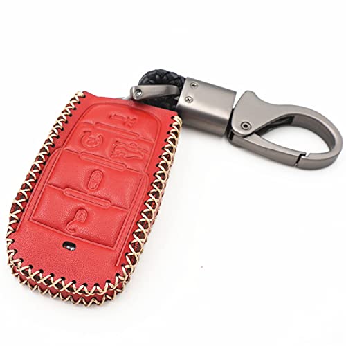 WFMJ Red Leather for 2019 2020 2021 RAM 1500 5 Buttons Key Fob Case Holder Cover Chain