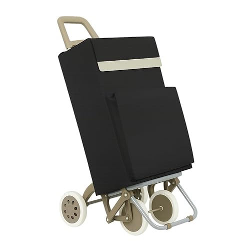 Weida Carro De La Compra 4 Ruedas Bolsillo Exterior Térmico, Mango Ergonómico Y Bolsa Impermeable Ideal Para Congelados Chasis Con Apoyo Delantero Y Base Abatible 1, Negro Mate