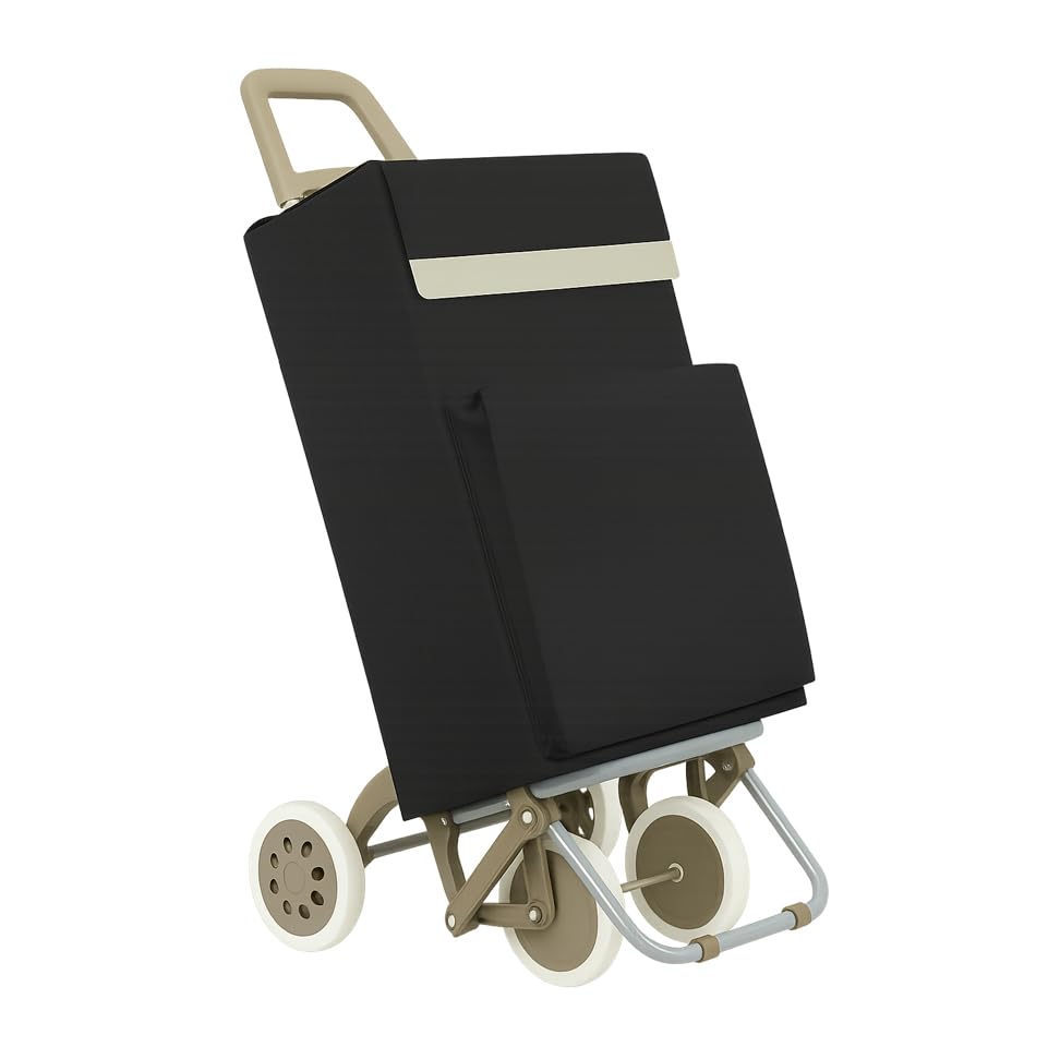 WEIDA Carro de la Compra 4 Ruedas | Bolsillo Exterior Térmico, Mango Ergonómico y Bolsa Impermeable Ideal para Congelados | Chasis con Apoyo Delantero y Base Abatible (1, Negro Mate)