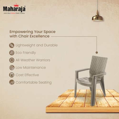 Image of MAHARAJA Heavy Duty Plastic Chairs for Home & Office | Comfortable | Arm Rest | Bearing Capacity up to 200Kg Plastic Outdoor Chair (Olive-Grey, Pack of 4)