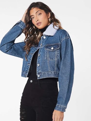 Image of KOTTY Women's Solid Alexis Blue Long Sleeve Denim Jacket