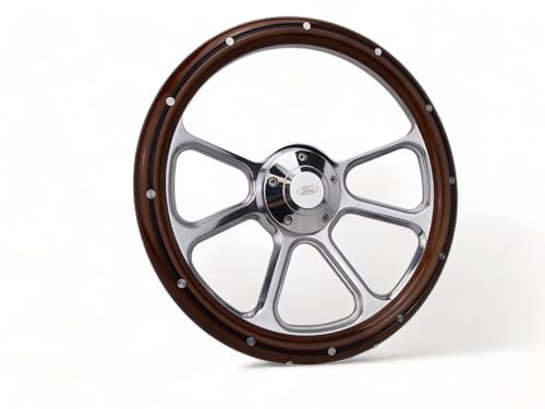 Compatible with 1967 to 1974 Bronco Real Wood & Chrome Steering Wheel Full Install Kit