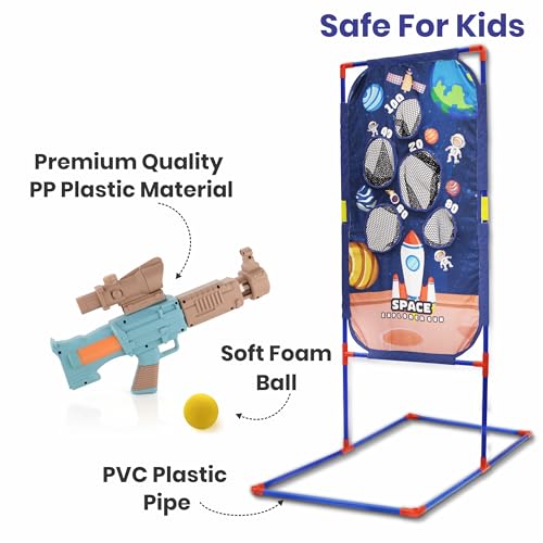 Image of Aditi Toys Space Explorer Pack of 2 Pneumatic Guns with Net Stand, 48 Foam Balls, Indoor /Outdoor Safe Play for Kids 5+, BIS Approved (Brown)