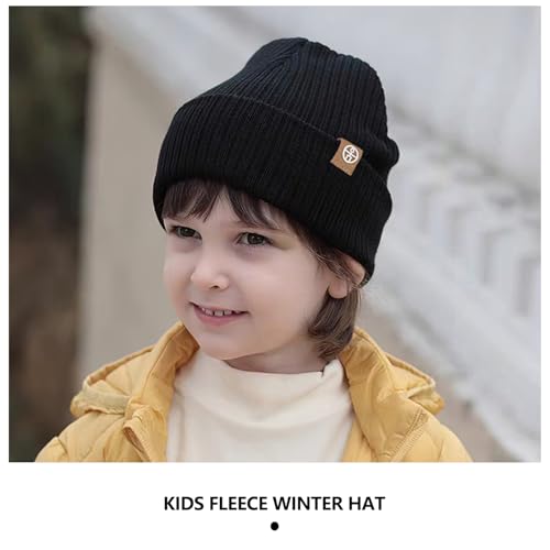 Image of Kids Winter Hat Scarf Gloves Set - Thermal Knitted Beanie with Soft Fleece Neck Warmer for Children Aged 2-8