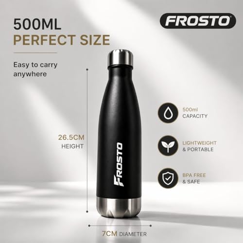 Image of Thermosteel Insulated Water Bottle 500ml | Stainless Steel Vacuum Flask | Hot 12Hr Cold 12Hr | Leak Proof | Thermos for Travel Gym Office Hiking | Matte Black