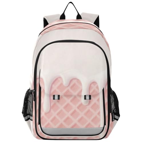Mochila de camping para niños de 8 a 12 años: bolsa de libros de gran capacidad para niños y niñas de 6º grado en varios colores - Waffle Grid Ice Cream Light Peach