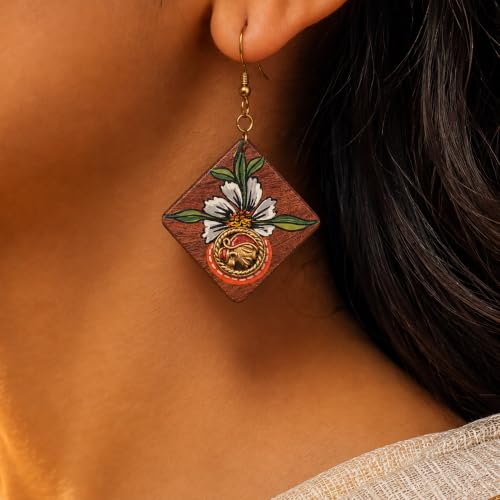 Image of Handcrafted Tribal Wooden Earrings Collection for Women - Butterfly, Princess & Modern Geometric Statement Designs