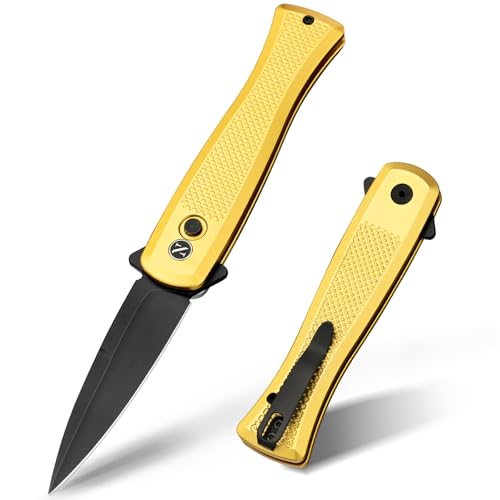Image of NedFoss MERMAID II Pocket Knife, 3.18 inch 14C28N Steel Small EDC Button Lock Knife with Aluminum Handle and Deep Pocket Clip, Perfect Folding Knife for Men Women (Golden)