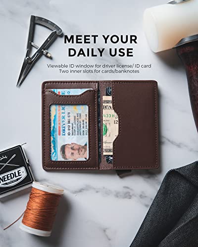 Image of VULKIT Pop up Wallet Credit Card Holder with Leather Slots RFID Blocking Metlal Bank Card Case for Men or Women(Dark Brown)
