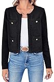 Esobo Womens Knit Cardigan Sweaters Open Front Long Sleeve Cropped Trendy Jacket Outerwear(Black,Small)
