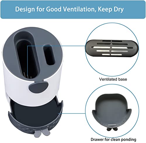 Toilet Brush With Ventilated Drying Holder And Algae Mud Mat Flat Flexible Toilet Bowl Scrubber 2 Toilet Brushes Floor Standing & Wall Mounted Without Drilling #TOP3