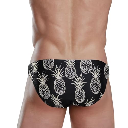 Pineapple Black Men's Swimwear Sexy Bikini Solid Siwmming Briefs 208504593