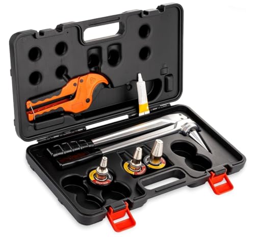 REDLOONG Manual PEX-A Expansion Tool Kit with 1/2 3/4 1 Heads ASTM F1960 Compatible with Uponor ProPEX Includes Pipe Cutter for Radiant Heating