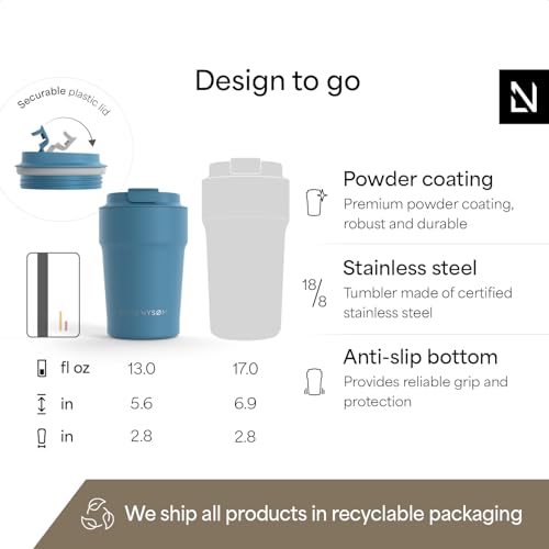 Image of LARS NYSOM Thermo Coffee Mug to go 13oz | Travel Mug 0.38 Liter with Insulation | Silicone grip base | Leak Proof Stainless Steel Tumbler for Coffee and Tea on the Go (Powder Calypso Blue, 13oz)