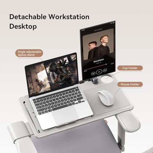 Image of Ergonomic Office Chair with Auto Adaptive Lumbar Support & Laptop Tray | Retractable Footrest,5D Headrest,4D Armrest,96-136 Lock Recline,BIFMA Aluminum Base,Grey Mesh for Home Gaming Work