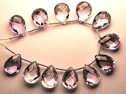 Améthyste rose facettée 10x14mm briolette percée pour montage de boucles - 2