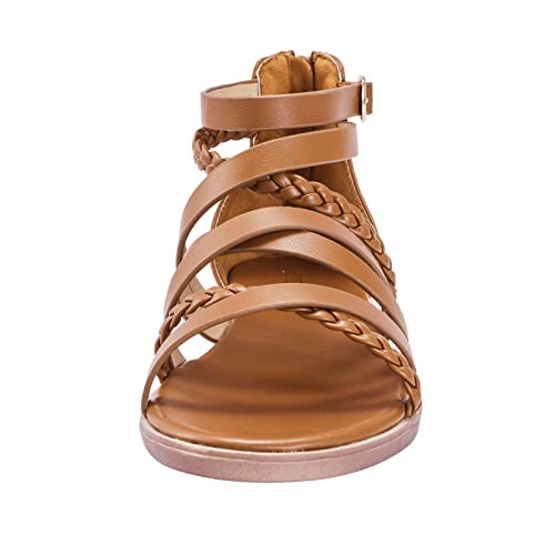 YEOJOU Gladiator Sandals for Women Strappy Leather Flat Sandals Open Toe Ankle Strap Back Zipper Comfortable Dressy Summer Shoes4