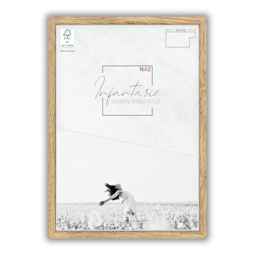 Infantasie 'N°2' Bilderrahmen 20x40 handgefertigt nach Maß | Eiche Natur | MDF Holz-Design Collage Rahmen inkl. Kunstglas und Metall Aufhänger (Querformat & Hochformat)