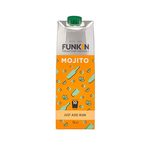 FUNKIN Cocktails Mojito Pre Mixed Cocktail Mixer| Just Add Rum | Refreshing & Minty Flavour | 0% ABV | Premium Ingredients for Bar-Quality Drinks | Perfect for Parties | 1 Litre Pack of 6