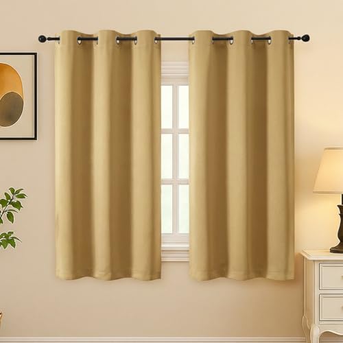 Image of Simplebrand Gold Curtains for Bedroom 54 Inch Length 2 Panels Set, Room Darkening Thermal Insulated Energy Saving Curtains for Nursery, Grommet Solid Soft Window Treatment Drapes, W40 x L54