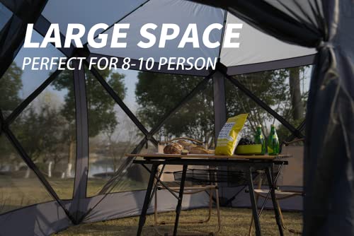 Pop-Up-Instant-12x12-6-Sided-Gazebo-Screen-House-for-Camping-8-10-Person-for-Backyard-Camping-Outdoor-Grey