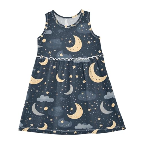 Girls and Toddlers'Sleeveless Starry Night Moon Pattern Summer Casual Dresses for Home Party Beach 2-8 Years