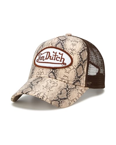 Image of Von Dutch Monogram Trucker Cap - Retro Snapback Cap for Men and Women - Adjustable Snap Fit Panel, Mesh Rear, Curved Bill
