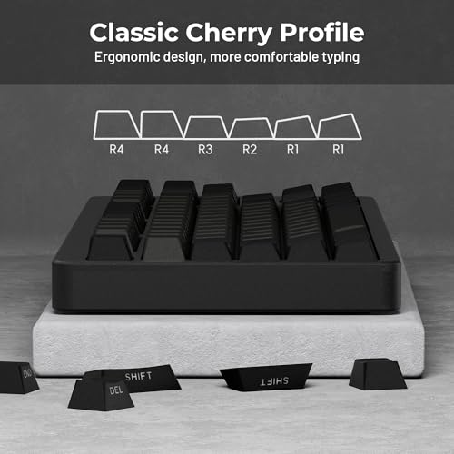XVX Shine Through Keycaps - PBT Keycaps Retro, Side Printed Keycaps 75 Percent, Doubleshot PBT Custom Keyboard Keycaps Set for 61/64/68/84/87/100/104/108 Cherry MX Mechanical Keyboard, Gray and Black - Thumbnail 6